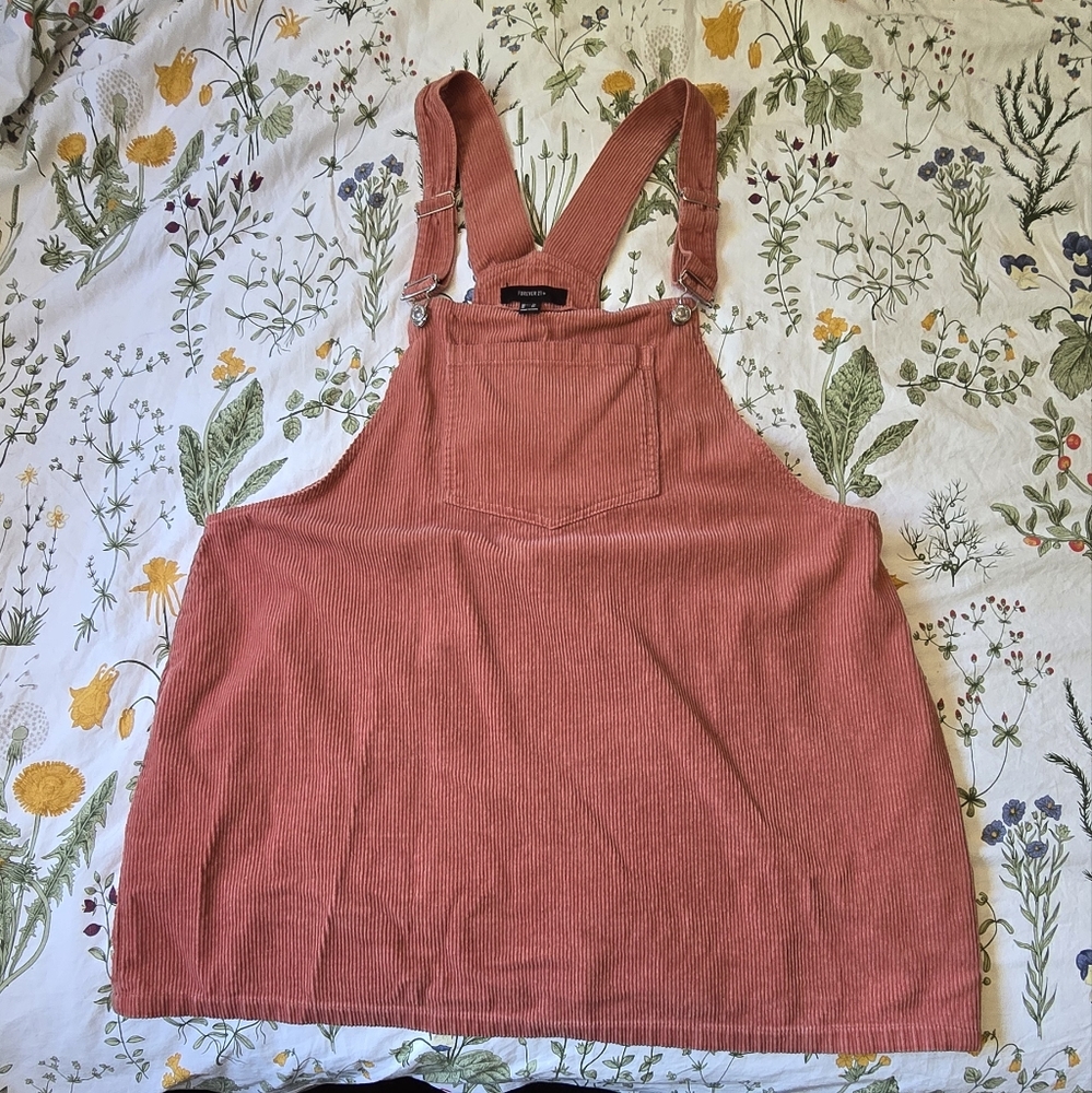 Forever 21 Rosey Pink Corduroy Overalls Dress